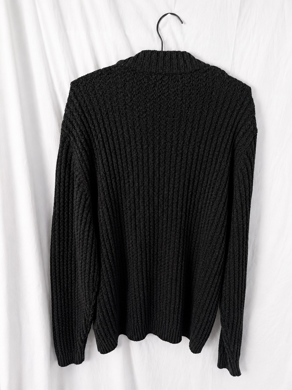 EDDIE BAUER 100% Cotton Men's XL Black Ribbed Henley Knit Sweater Heavy Textured - Picture 5 of 6